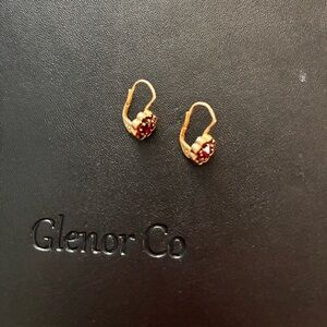 Red Ruby gold huggie earrings